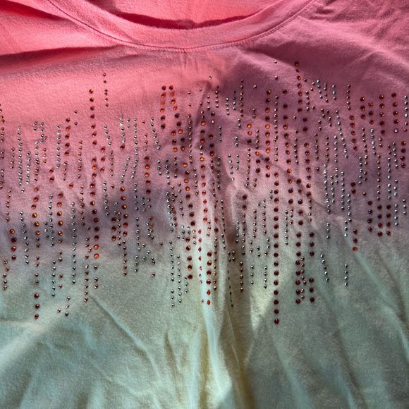 Avenue Women’s Orange Yellow Ombre with Embellishment cotton Short Sleeve Tee - Picture 3 of 5